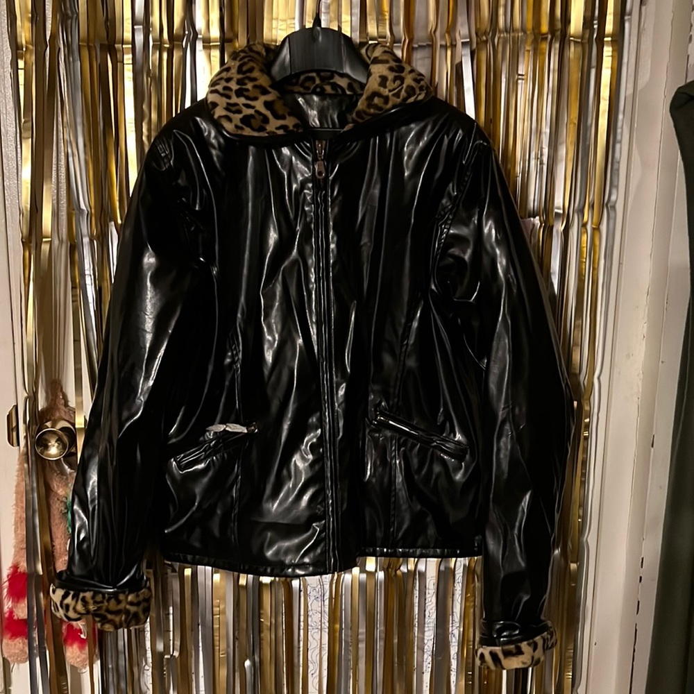 Outbrook Pleather Black and leopard print Jacket